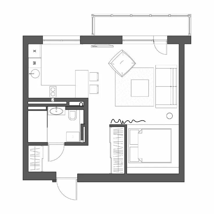 Квартира однушка планировка Дизайн интерьера квартиры-студии с спальней-1 Studio apartment floor plans, Apar