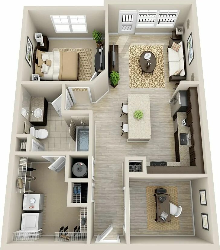 Квартира планировка для семьи 50 One "1" Bedroom Apartment/House Plans - Architecture & Design Diseño de casas