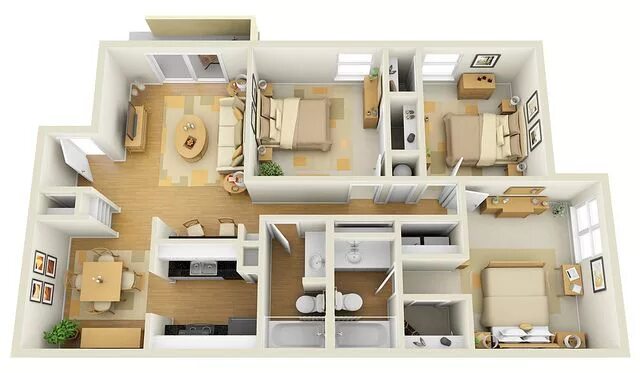 Квартира планировка для семьи Picasso 3x2 - 3D Floor Plan for Websites & Downloading House plans, House plans 