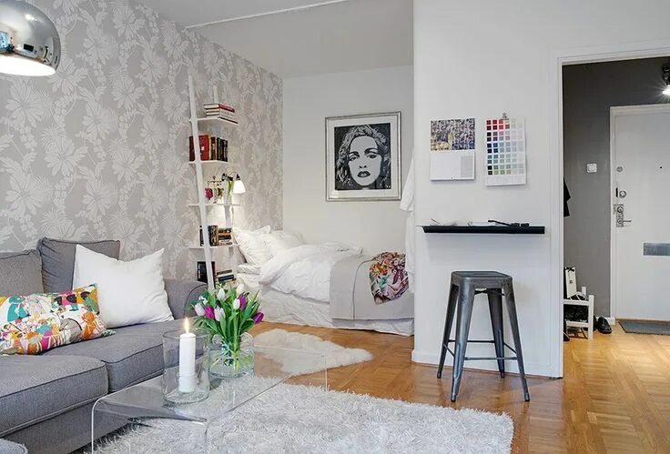 Квартира с нишей идеи оформления 10 Small One Room Apartments Featuring A Scandinavian Décor Decoración de unas, 