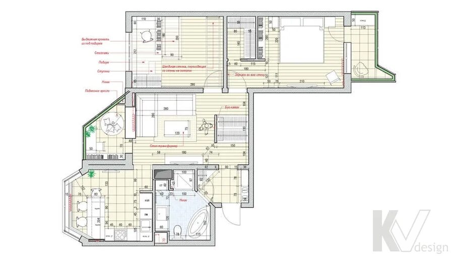 Квартира серии п 44т планировка Дизайн проект 3х комнатной квартиры п44т - Дом Мебели.ру