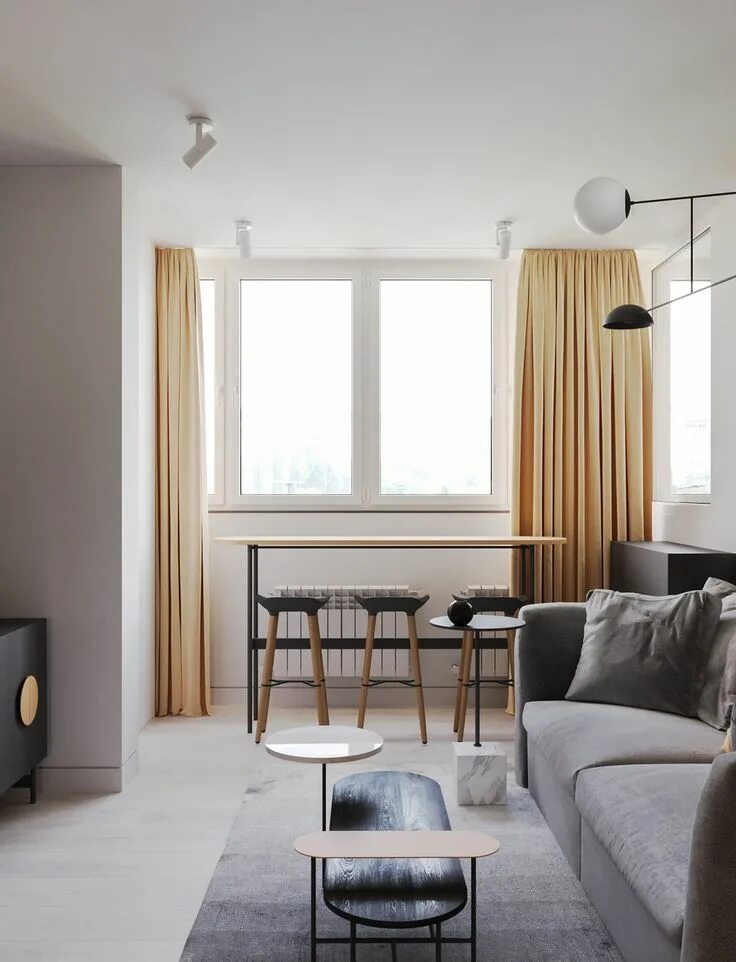 Квартира студия два окна дизайн Small Interiors Made Airy With White And Yellow Decor And Space Saving Solutions