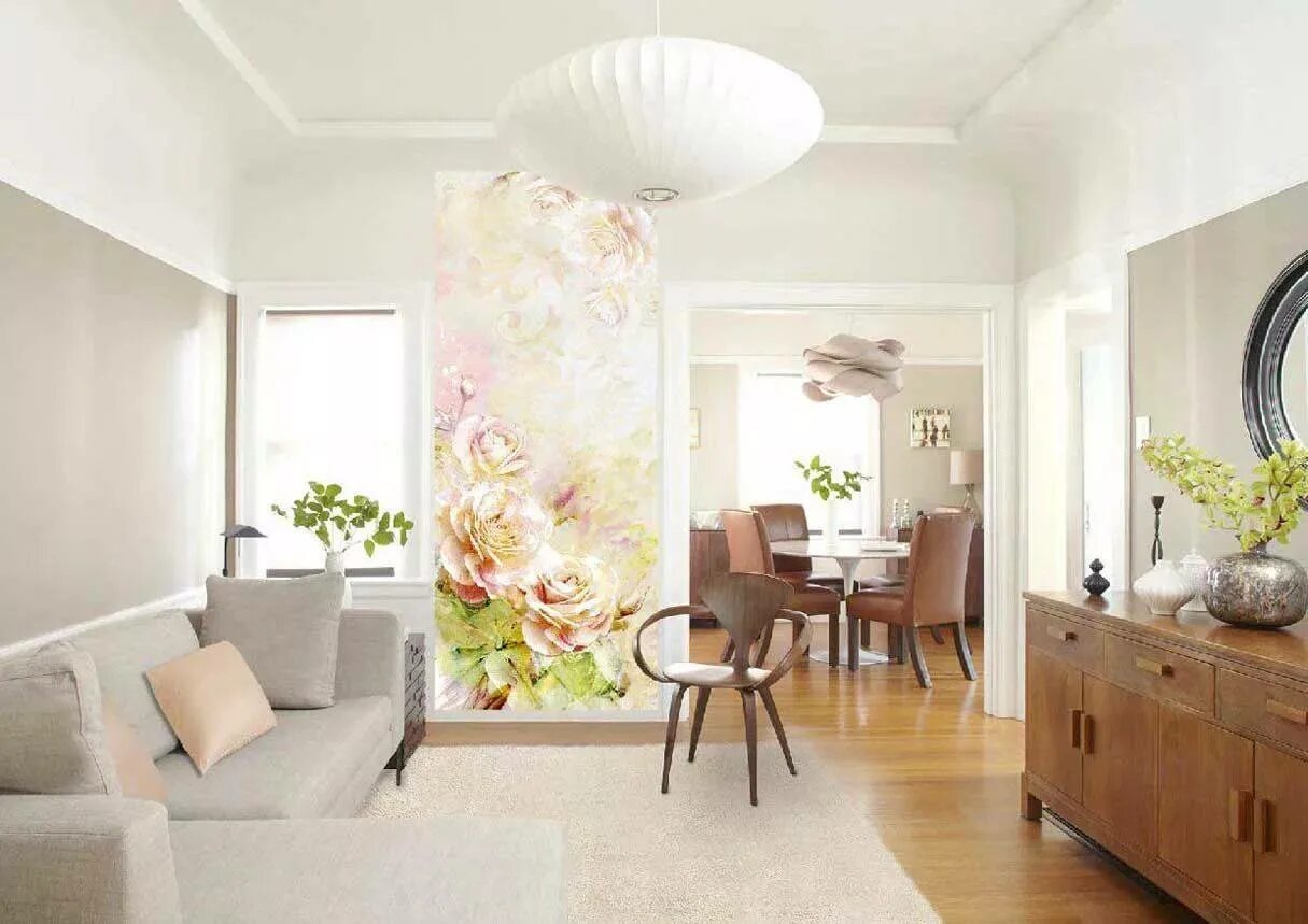 Квартира студия фото обои Обои в кухню фото в интерьере: бежевый и белый, фотообои в гостиной, классически