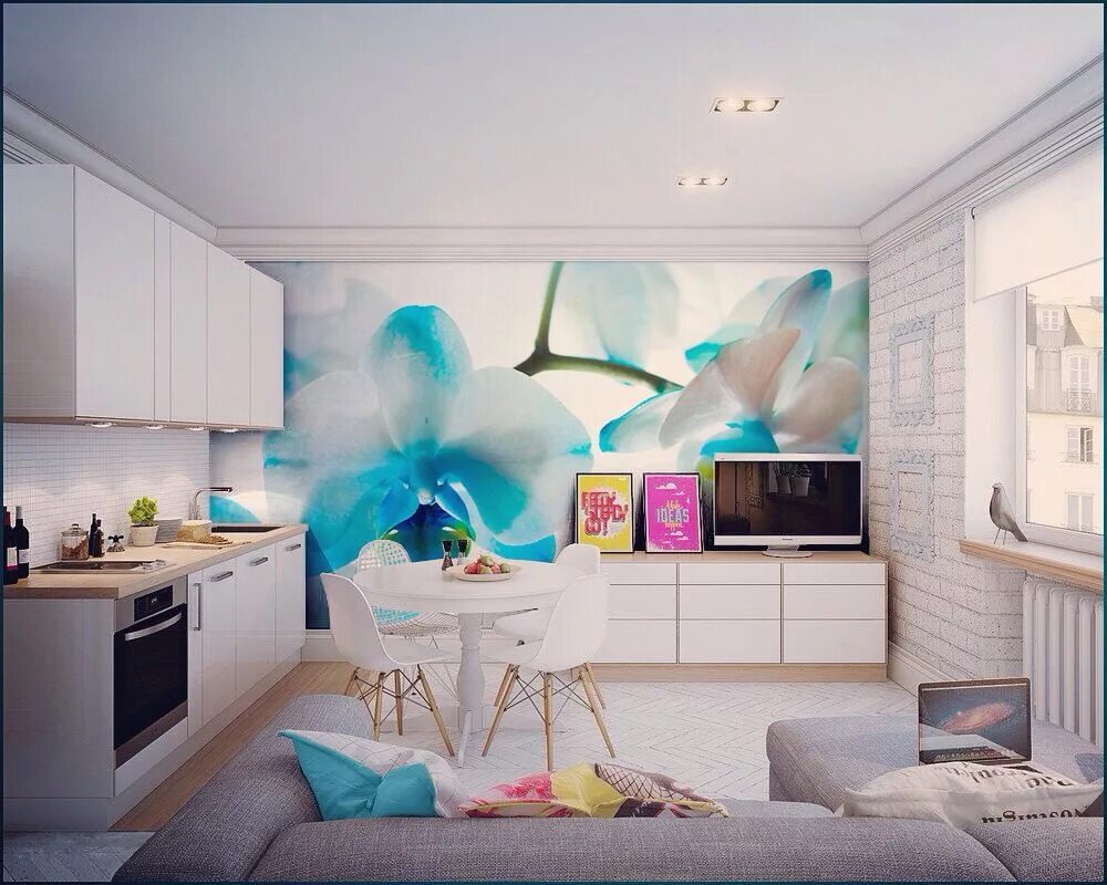 Квартира студия фото обои Фотообои В Интерьере Кухни - 185+ (Фото) Красивого Дизайна Интерьер, Дизайн, Фот