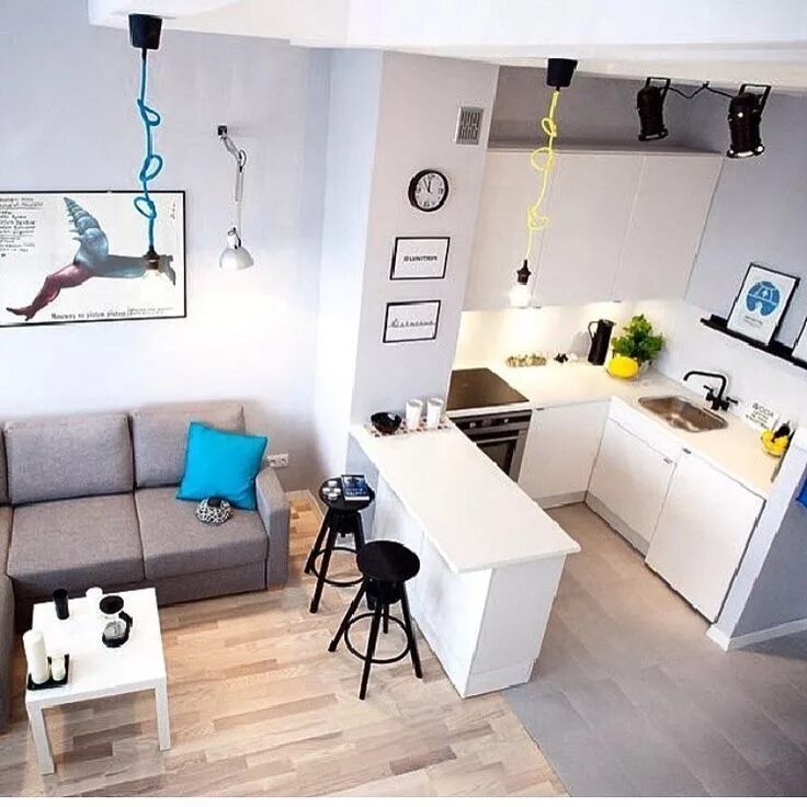 Квартира студия мебель дизайн Todo en 32 m2 - MyKingList.com Stylish small kitchen, Small apartment decorating