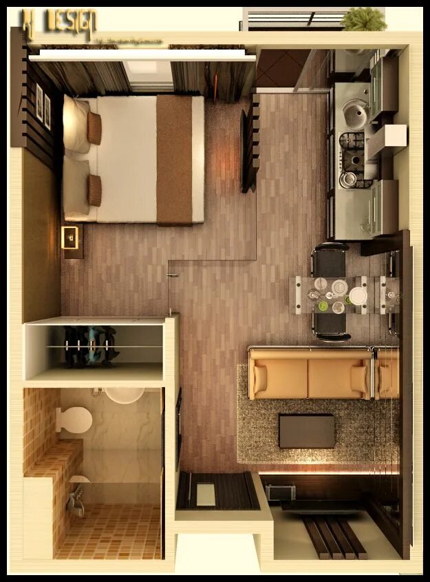 Квартира студия планировка дизайн фото 1 комнатная Apartment Ocean Park by ryb-benjamin Studio apartment floor plans, Apartment flo