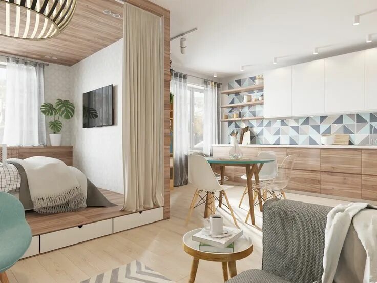 Квартира студия зонирование фото Referência Nordic Design Studio apartment, Cozy studio apartment, Living spaces