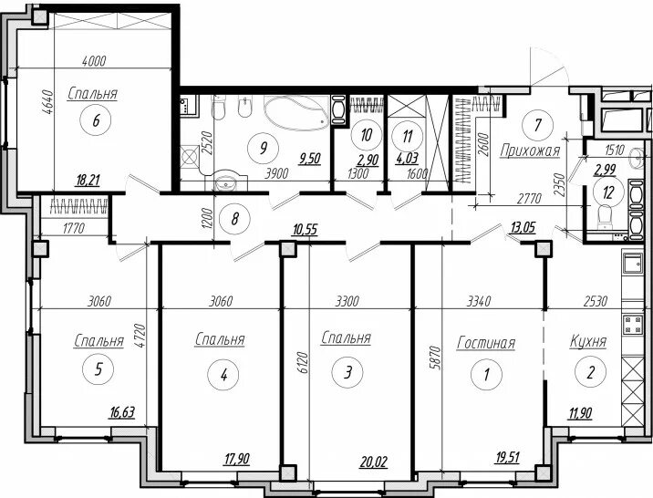 Квартира улучшенной планировки план Пятикомнатная квартира 147.5 м² в ЖК "Дибуновская 30" на портале НовоПоиск.СПб