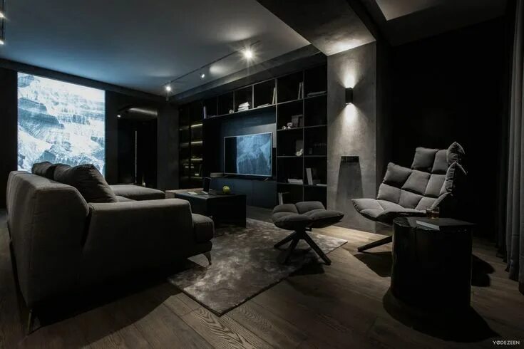 Квартира в мужском стиле 007-home-kiev-yodezeen Dark living room decor, Dark living rooms, Dark interiors