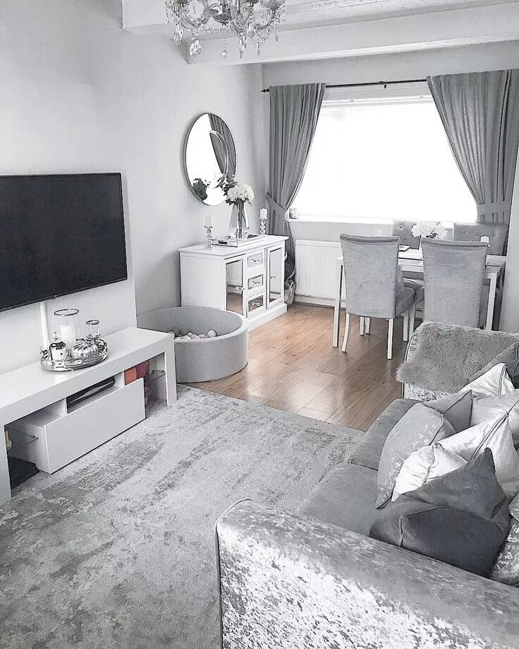 Квартира в серых тонах фото 17 Idées Déco pour votre Salon Gris Living room decor apartment, Living room din