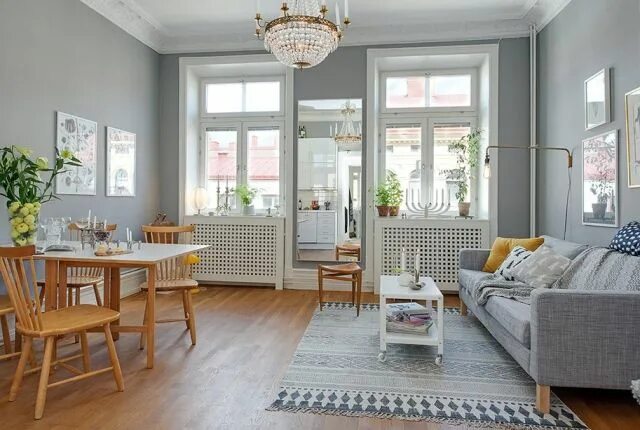 Квартира в скандинавском стиле фото small apartment Yellow dining room