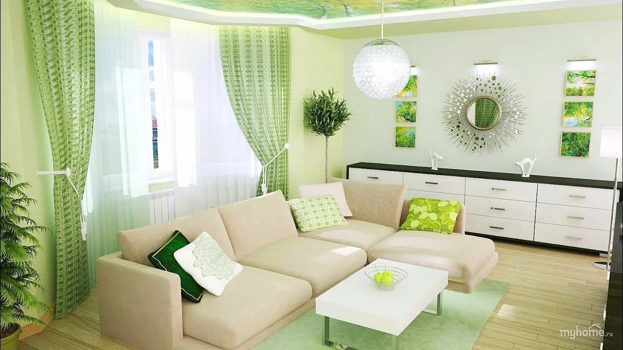 Квартира в зеленых тонах фото Living rooms, kitchen and bedrooms in beige and green tones. Most Beautiful hous