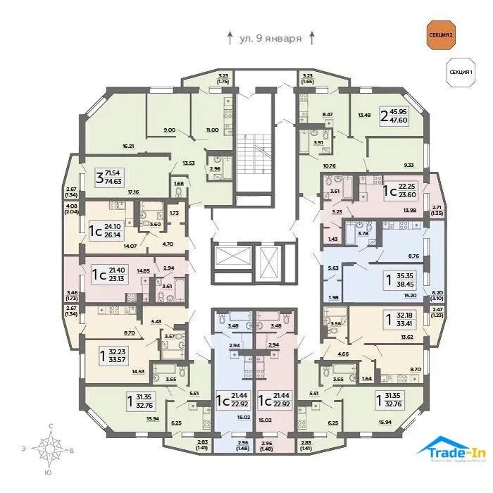 Квартира воронежской планировки Продажа квартиры, Воронеж, Ул. 9 Января, Купить квартиру от застройщика в Вороне