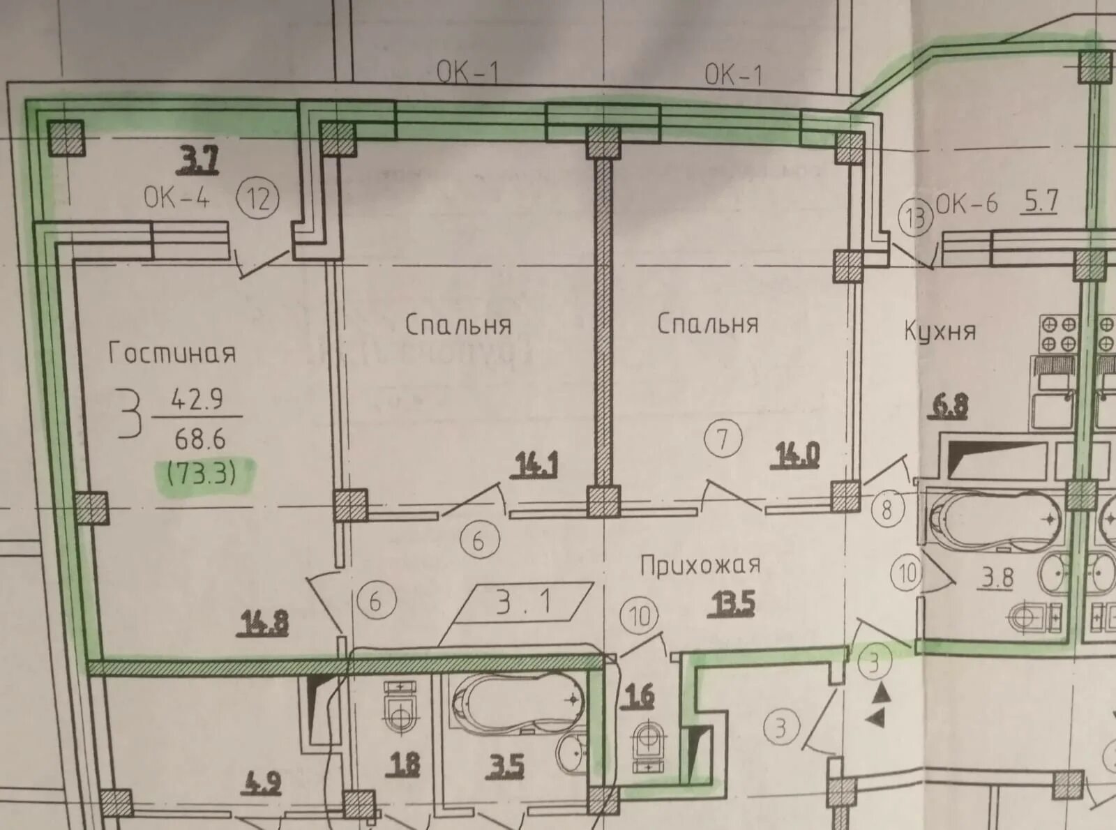 Квартира воронежской планировки Купить 3-комнатную квартиру, 73.3 м² по адресу Воронеж, Тимирязева, 27а, 1 этаж 