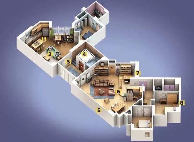 Квартира ворониных планировка Como são os apartamentos de The Big Bang Theory? Big bang, Big bang theory, The 