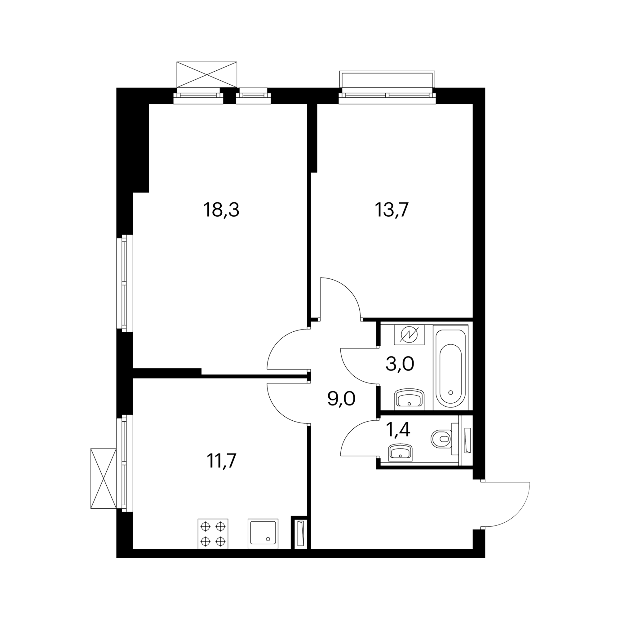 Квартиры двухкомнатные планировка старые 2-комнатная квартира 57 м² с отделкой в проекте "Михайловский парк" - этаж 17, к