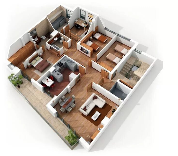 Квартиры фото 4 комнатные Planos para Apartamentos con 4 Habitaciones House layouts, Small house floor pla