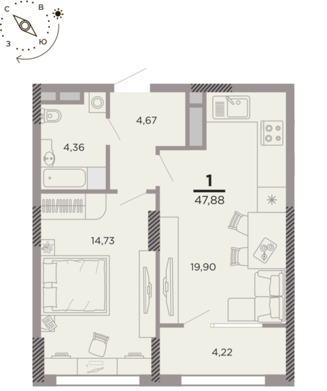 Квартиры купить рязань планировки Купить 1-комнатную квартиру 47,9 м² по адресу Рязань, территория Метропарк, жило