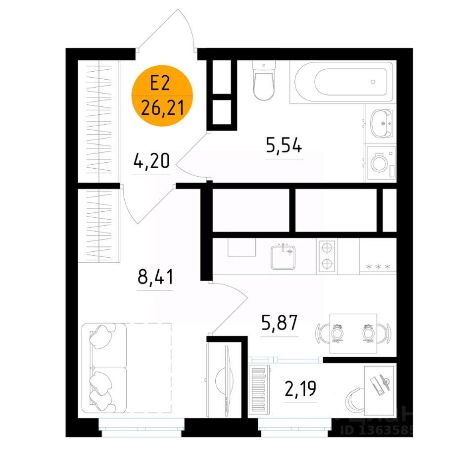 Квартиры купить рязань планировки Продажа однокомнатной квартиры 26.21м² ул. Земнухова, Рязань, Рязанская область,