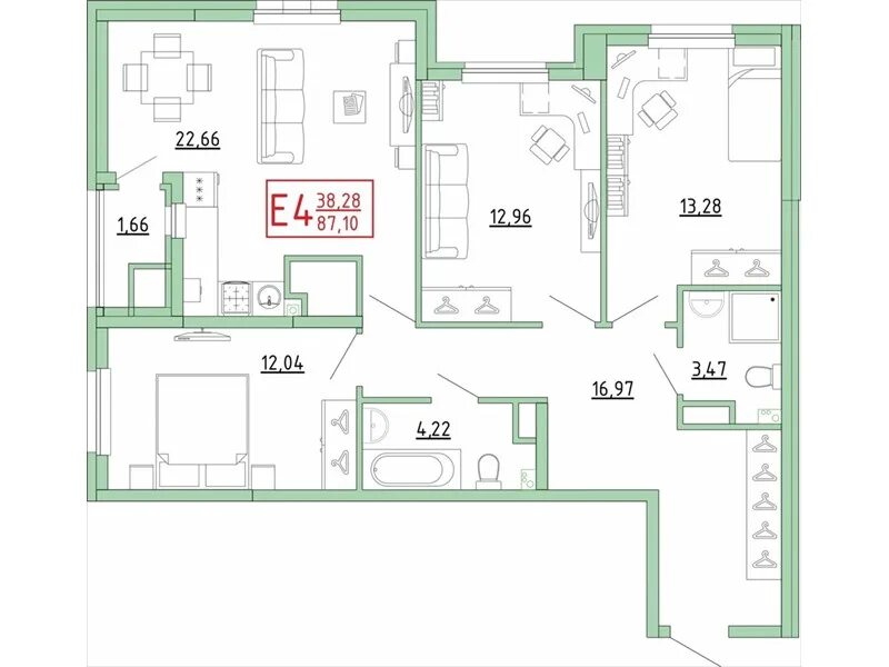 Квартиры купить рязань планировки Квартира в новостройке 87,00 м2 по улице ул. Гоголя 55 в Рязани - продается за 4