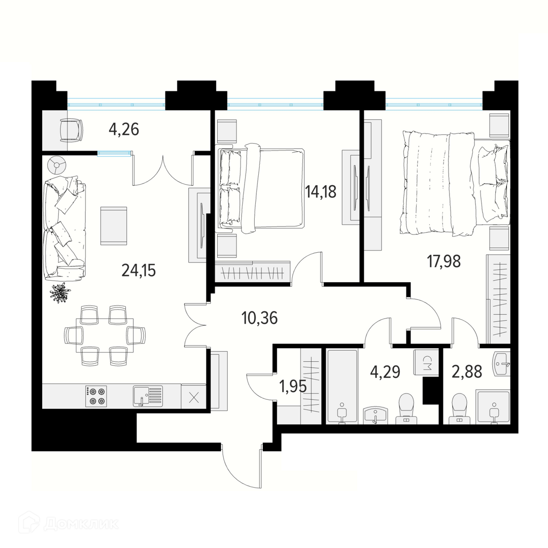 Квартиры купить рязань планировки Купить 2-комнатную квартиру, 77.92 м² в ЖК Манхэттен по адресу Рязань, Железнодо