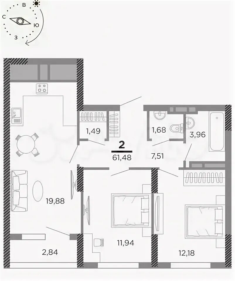 Квартиры купить рязань планировки 2-к. квартира, 61,6 м², 14/24 эт. на продажу в Рязани Купить квартиру Авито