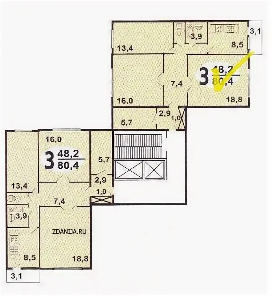 Квартиры планировки ип 46с Купить 3-комнатную квартиру, 80.4 м² по адресу Москва, улица Знаменские Садки, 3