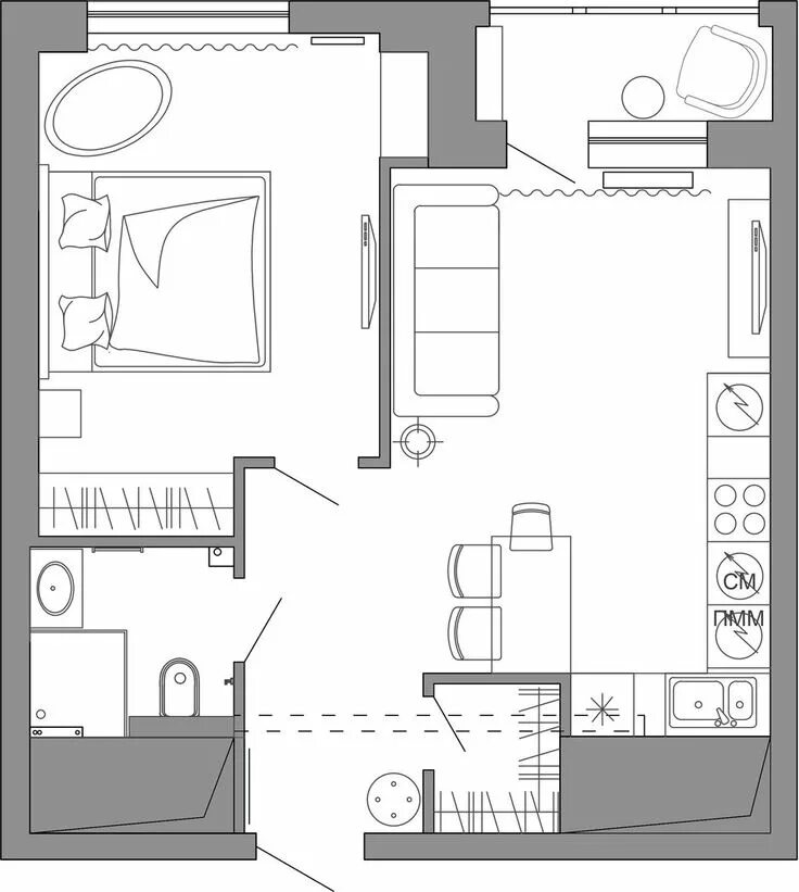 Квартиры с двумя кухнями планировка Проект недели: маленькая двушка для семьи с ребенком - INMYROOM Small apartment 