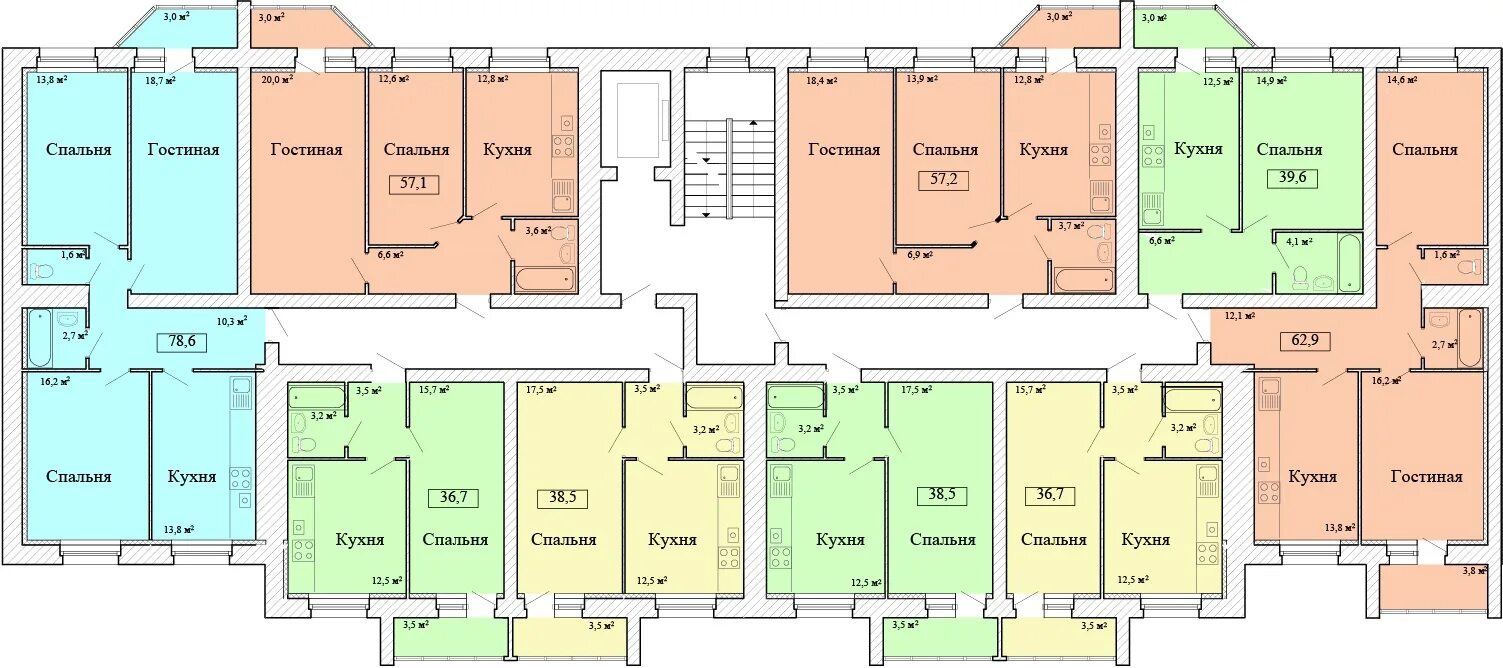 Квартиры южно сахалинск планировка квартир Квартира 54, Подъезд 1 Этаж 7, Секция 1, ЖК МЖК-парк