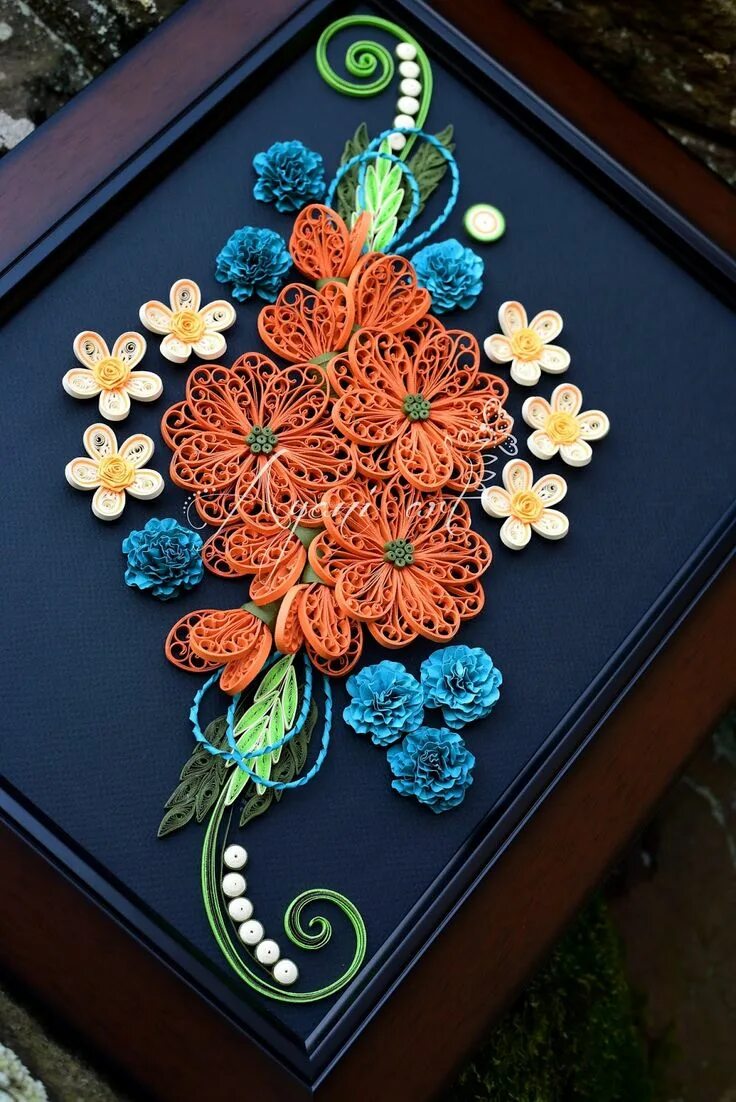 Квиллинг фото готовых работ Ayani art: Quilling in Orange and Blue Flowers Quilling patterns, Quilling desig