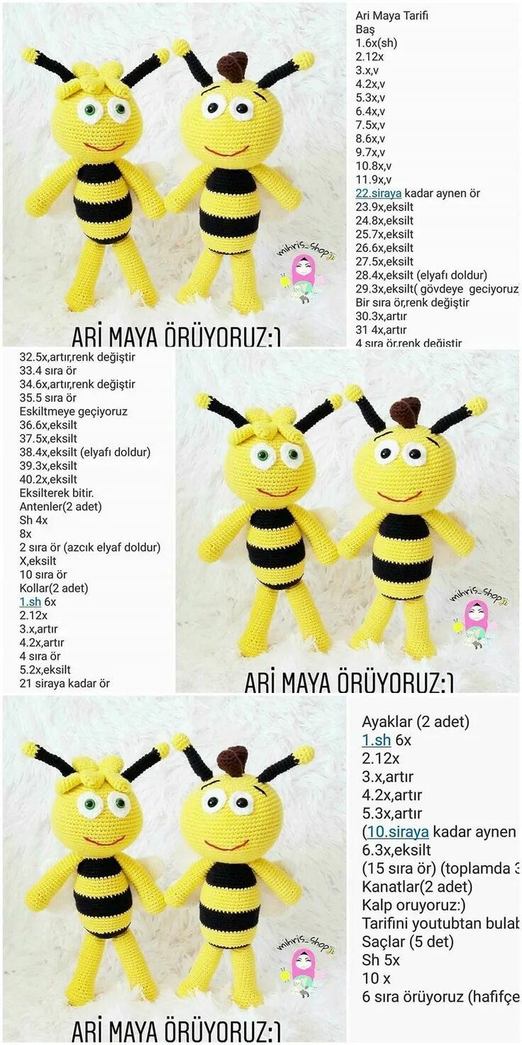 Пчела крючком схема амигуруми Amigurumi Arı Maya Yapımı - Emekce.com - Amigurumi Tarifleri Amigurumi modelleri