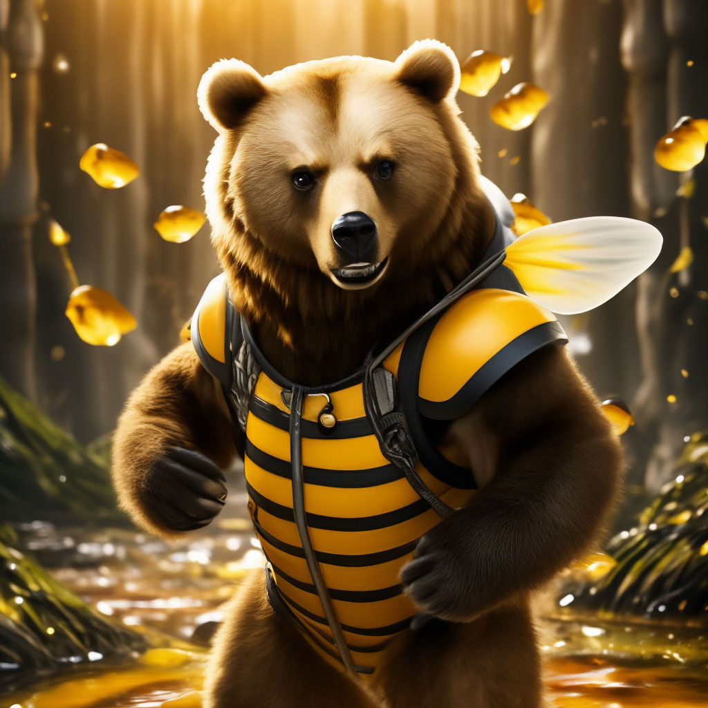 Пчелу медведь фото "Bear at the Bees" An anthropomorphic." - image created in Shedevrum