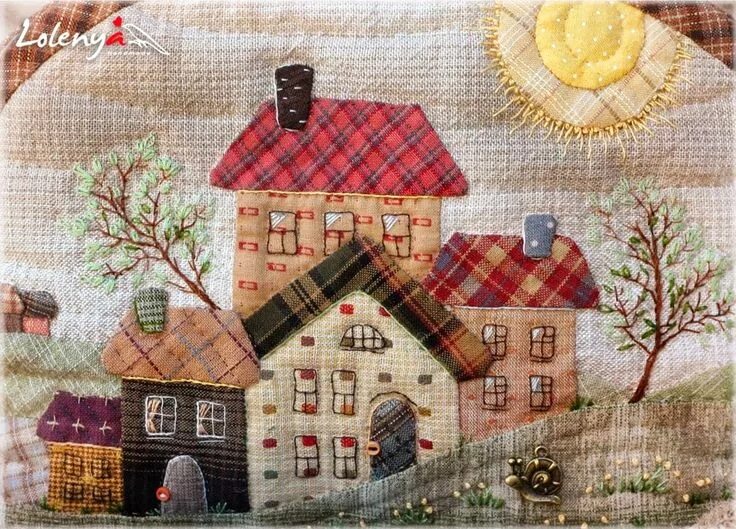 Пэчворк домики из ткани схемы фото Всё о вышивке и видах швов all Dolls House quilt patterns, Fabric houses, House 