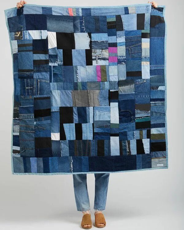 Пэчворк джинса фото Silkdenim Recycled Denim Patchwork Throw Quilt on Blue jean quilts, Denim scraps