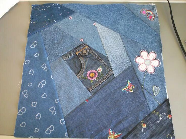 Пэчворк джинса фото Jeans Pocket Quilt My Crazy Quilt Jeans quilt project - Again, the pocket is my 