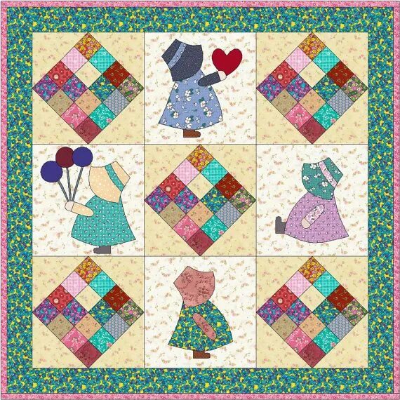 Пэчворк фото схемы для начинающих Sunbonnet Sue Quilt Patterns Pdf Appliqué Quilt Pattern Wall Hanging Digital Qui