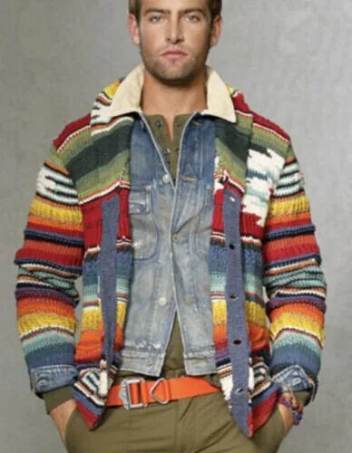 Пэчворк мужской стиль Polo Ralph Lauren Small Shawl Cardigan Southwestern Serape Aztec Navajo Preppy e