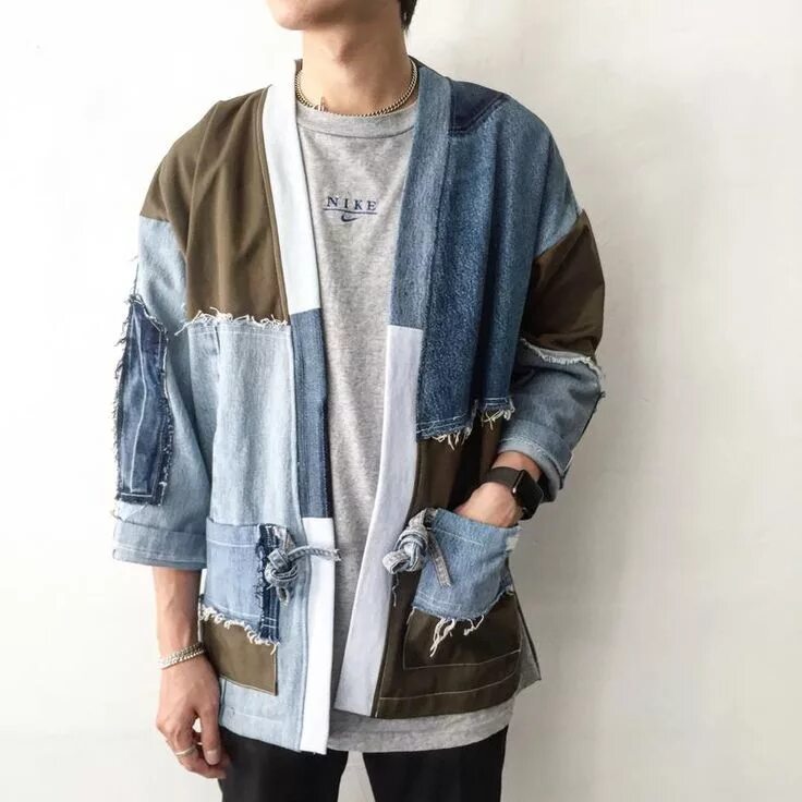 Пэчворк мужской стиль Army Denim Patchwork Kimono Etsy Cottagecore fashion male, Denim patchwork, Mens