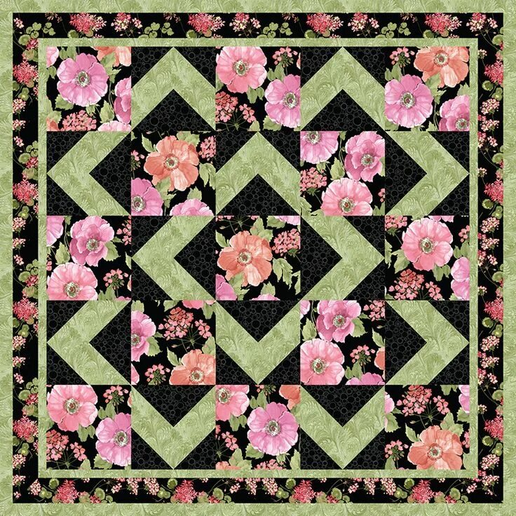 Пэчворк одеяло схемы фото Walk About Sundance black,green,geran Quilts, Quilt block patterns, Quilt square