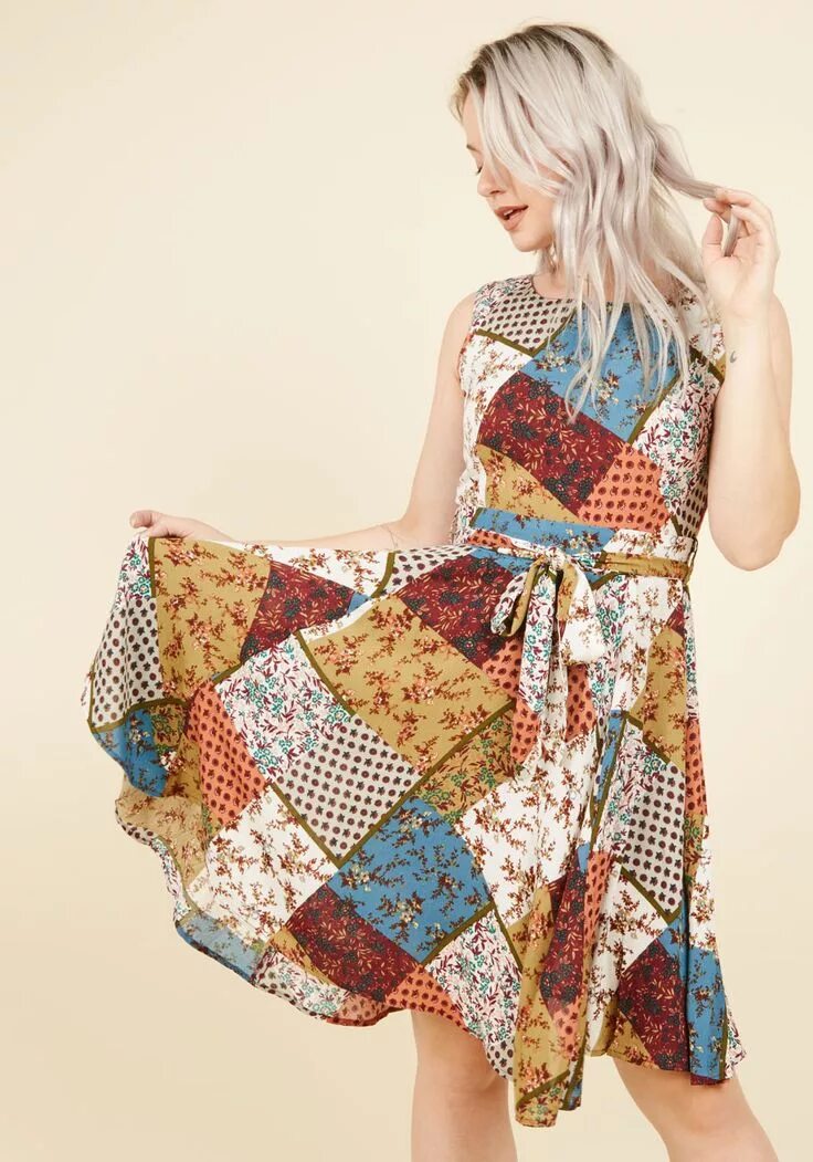 Пэчворк одежда фото Girl Meets Twirl A-Line Dress in Patchwork, @ModCloth Mod cloth dresses, Patchwo