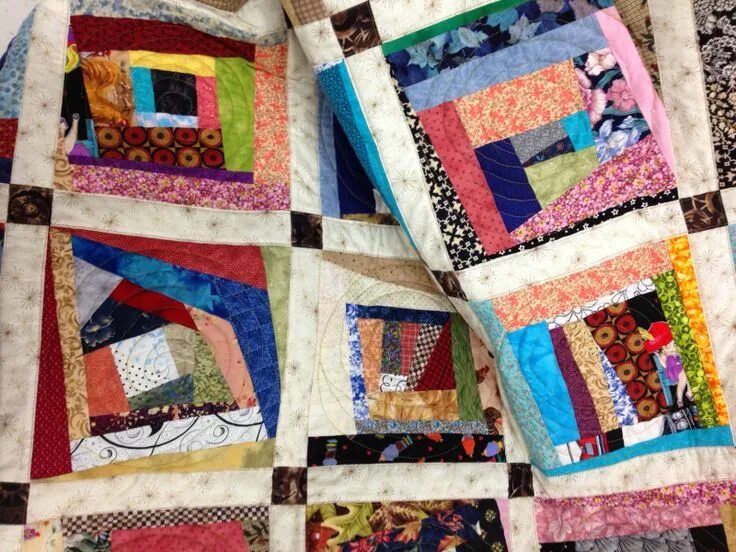 Пэчворк своими руками фото Connie's Crazy Quilt with Light Colored Sashing. It's a very nice effect. Crazy 