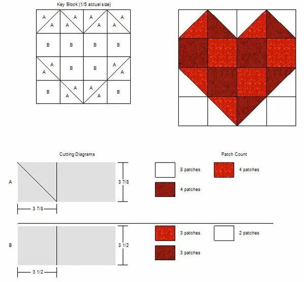 Пэчворк своими руками схемы Uncommon Threads -- heart block Heart quilt pattern, Quilt block patterns, Quilt