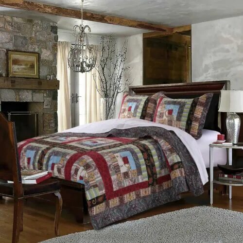 Пэчворк в современном интерьере NEW! COZY LOG CABIN LODGE COUNTRY SOUTHWEST WESTERN BLUE RED BROWN QUILT SET eBa