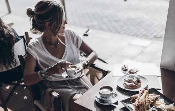 Пьем кофе красиво фото Download wallpaper summer, girl, mood, coffee, cafe, buns, section girls in reso