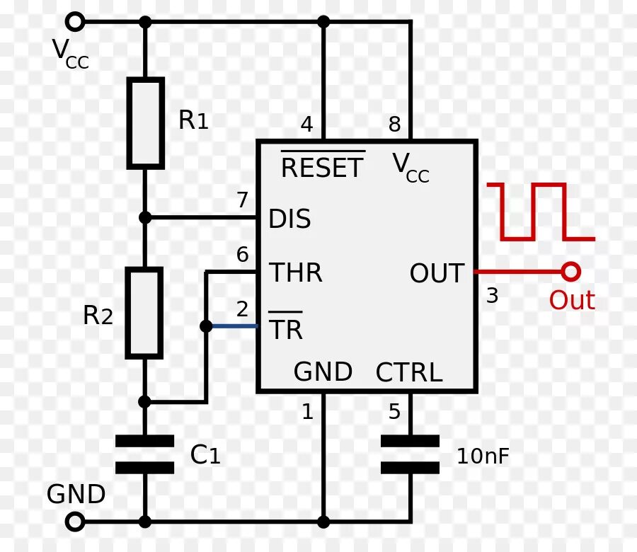 Пьезоэлектрический датчик подключение к ne555 555 timer IC Elettronico circuito multivibratore Astabile Circuiti Integrati & C