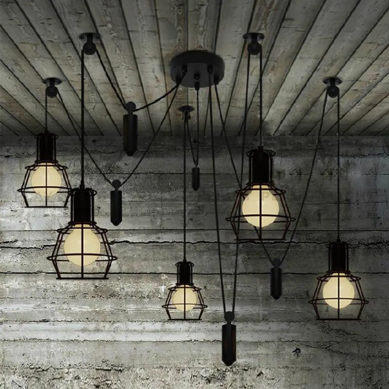 Плафон в стиле лофт Люстра Паук. Серия B. 8 ламп. - Люстра Паук cо стеклянным плафоном купить в Моск
