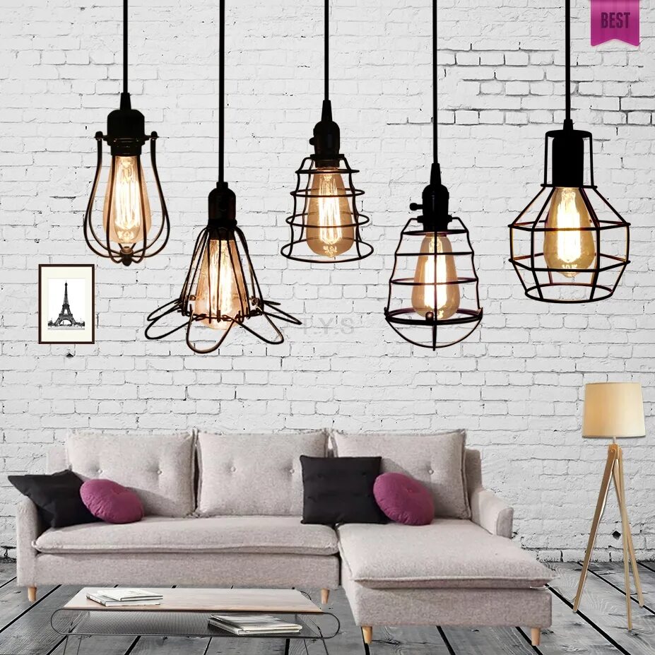 Плафон в стиле лофт Modern Loft Pendant Lights Retro Industrial Edison Vintage Lamp Shade Iron Cage 