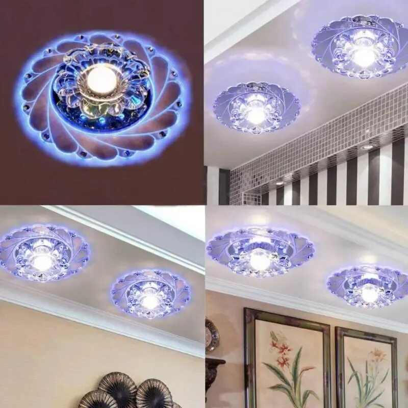 Плафоны для натяжных потолков фото и цены New Modern Crystal LED Ceiling Fixture Blue Light Home Lamp Lighting Chandelier 
