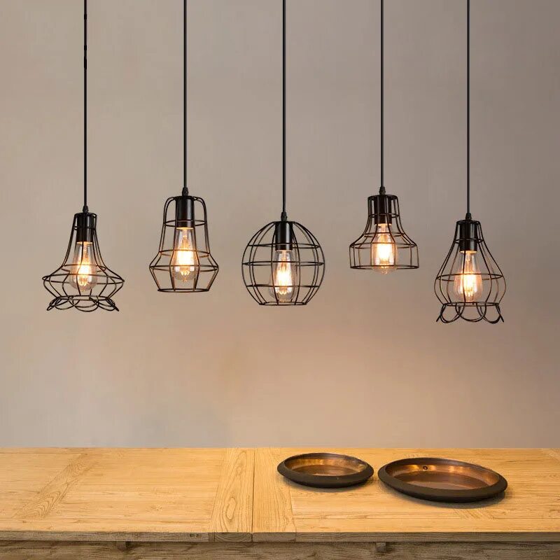 Плафоны люстры в стиле лофт Vintage Industrial Retro Pendant Lamp Edison Light Holder Iron Restaurant Bar Co