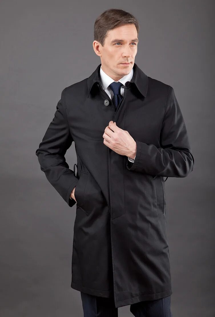 Плащ мужской деловой стиль Мужской черный плащ Teresa Tardia классического стиля 92404/T41 - черный